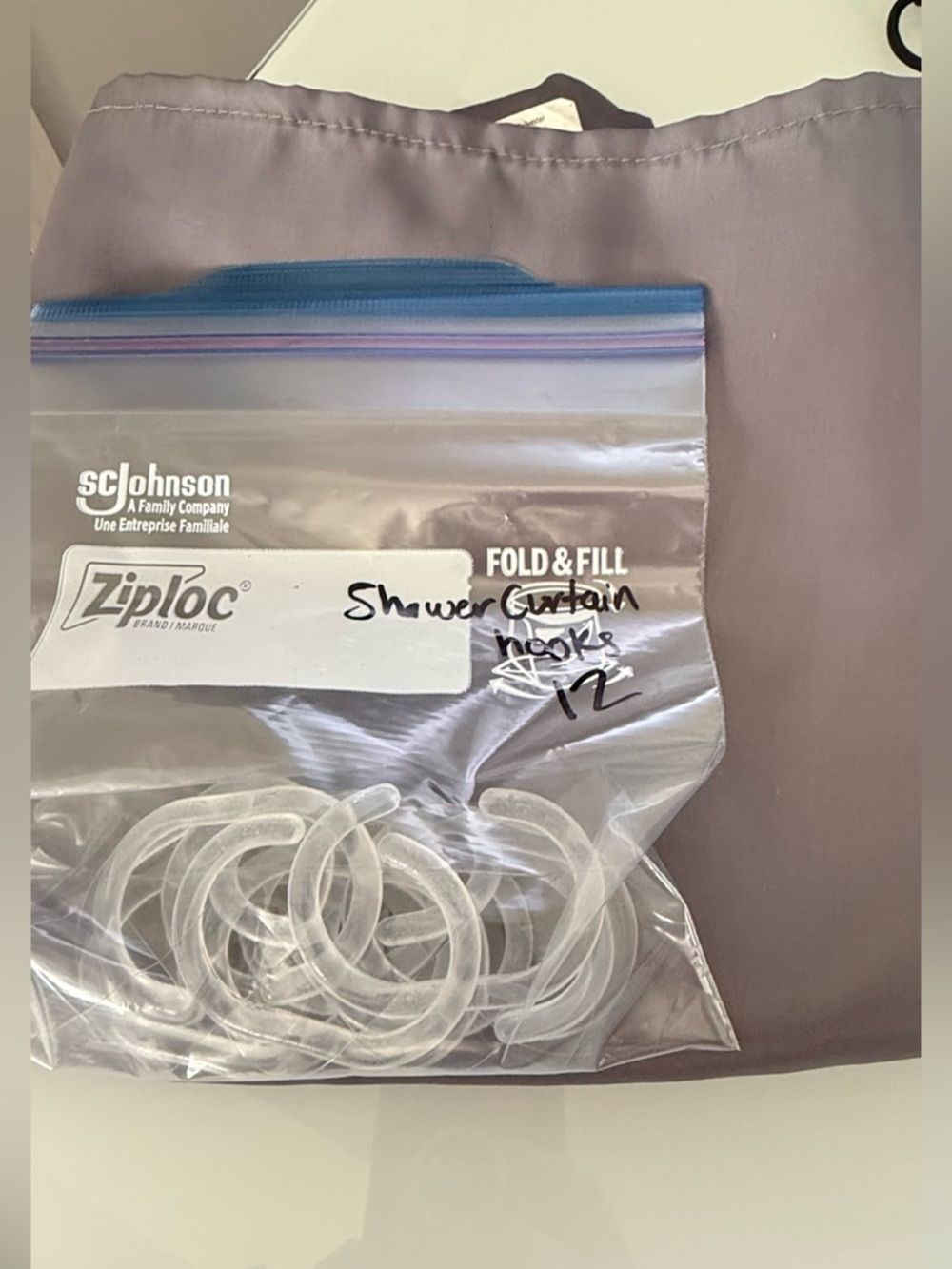 Mainstays Gray Shower Curtain Panel 71x70 and 12 shower hooks